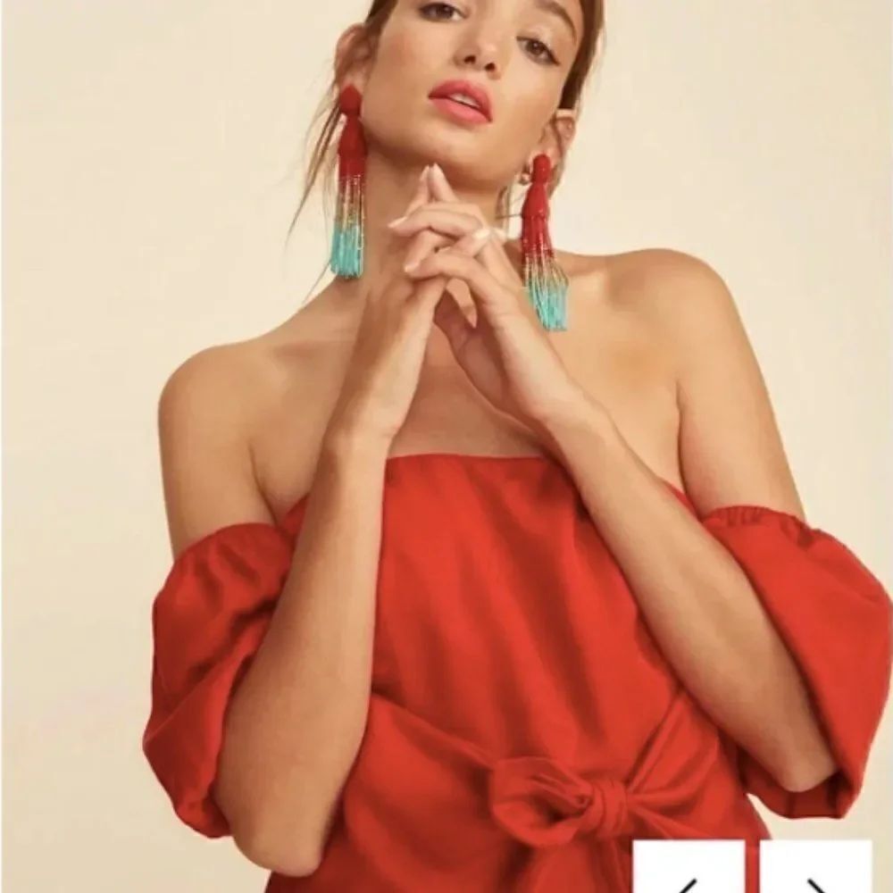 LPA Dress 146 In Red Off The Shoulder Size S - Picture 3 of 15
